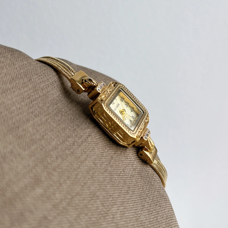 MoHer Watch Gold Square Small Face Slim Chain Bracelet Watch for Women
