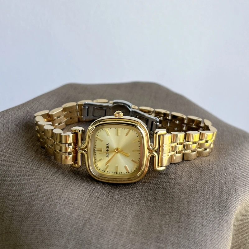 MoHer Watch Gold Square Face Classic Stainless Steel Watch for Women