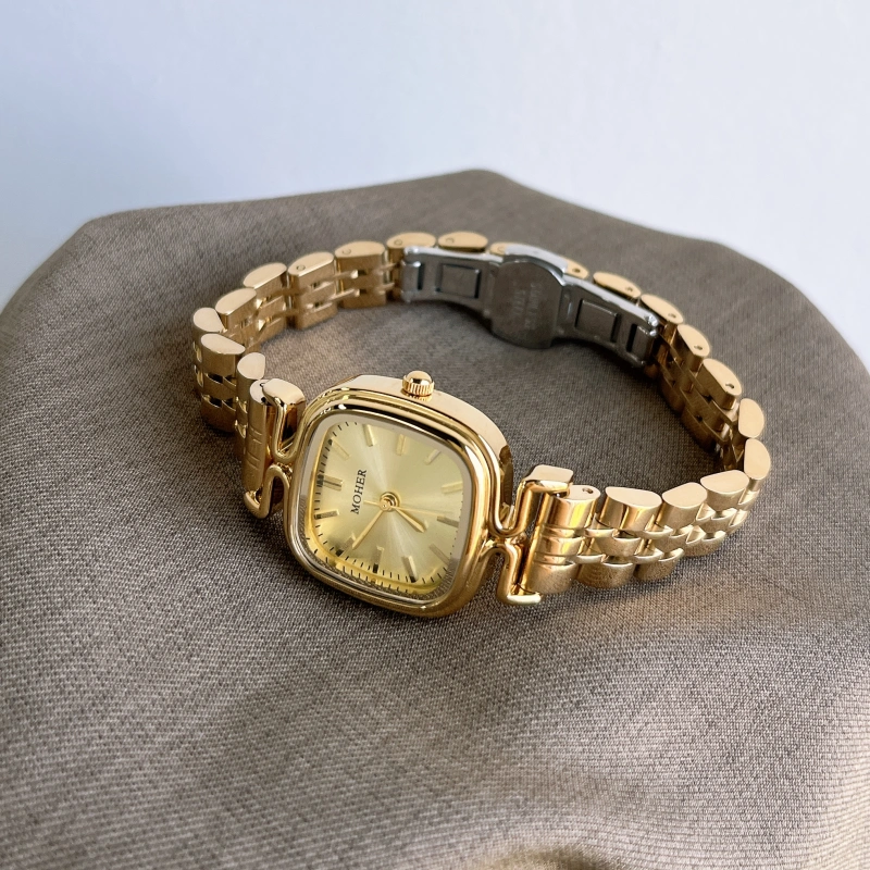 MoHer Watch Gold Square Face Classic Stainless Steel Watch for Women