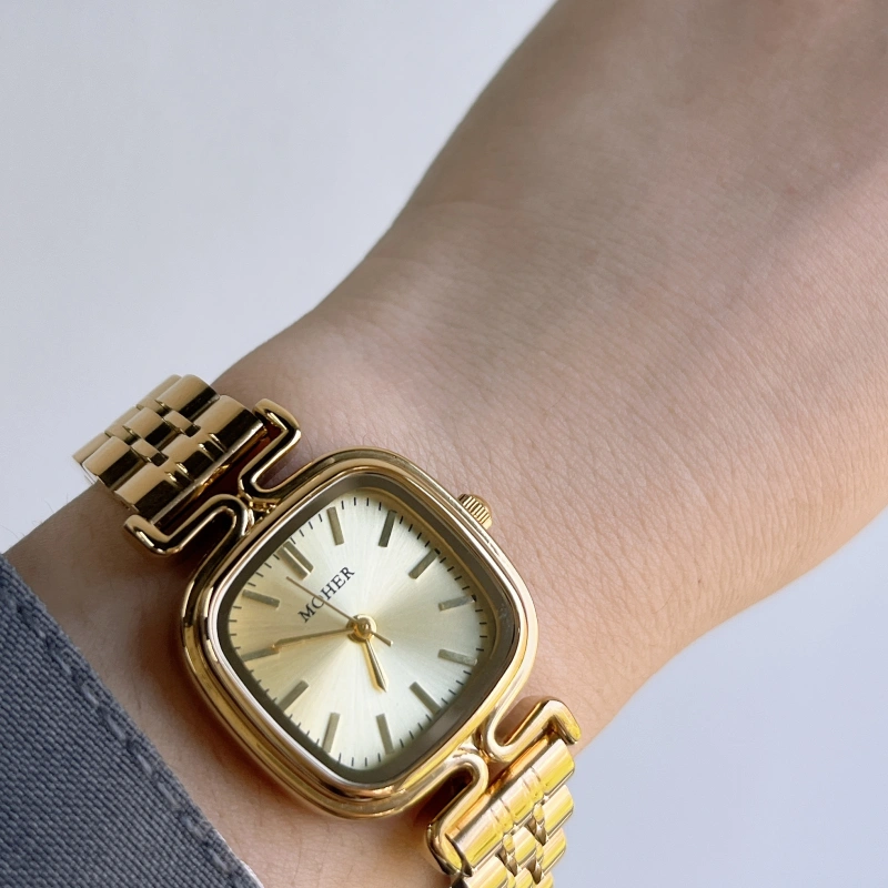 MoHer Watch Gold Square Face Classic Stainless Steel Watch for Women