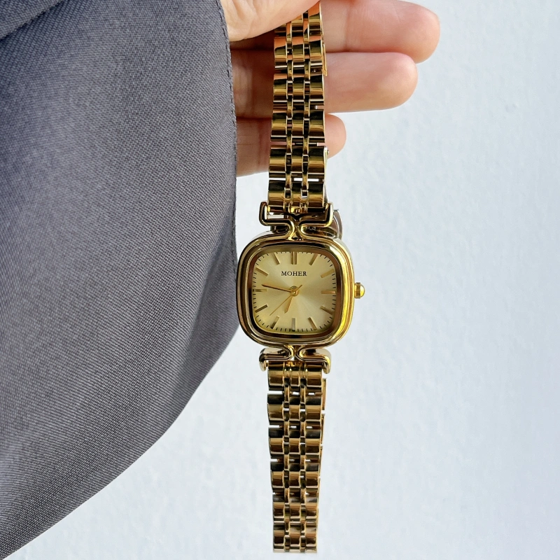 MoHer Watch Gold Square Face Classic Stainless Steel Watch for Women