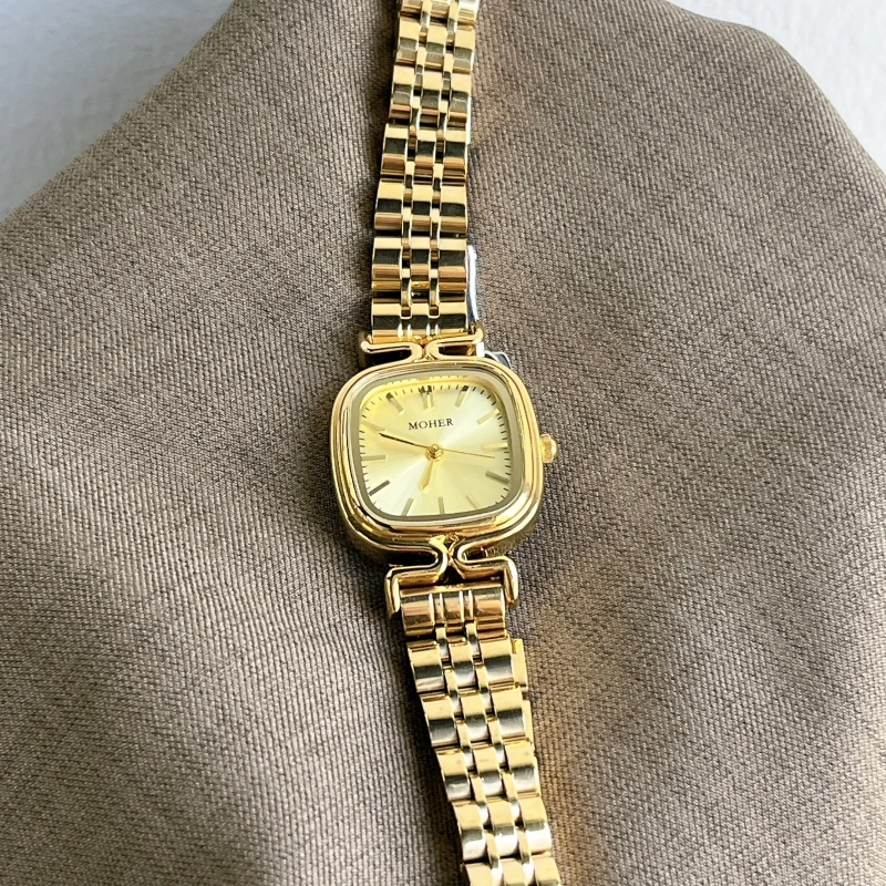 MoHer Watch Gold Square Face Classic Stainless Steel Watch for Women