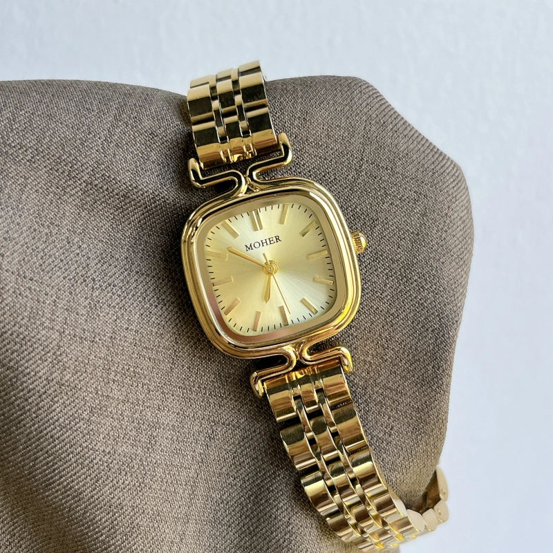 MoHer Watch Gold Square Face Classic Stainless Steel Watch for Women