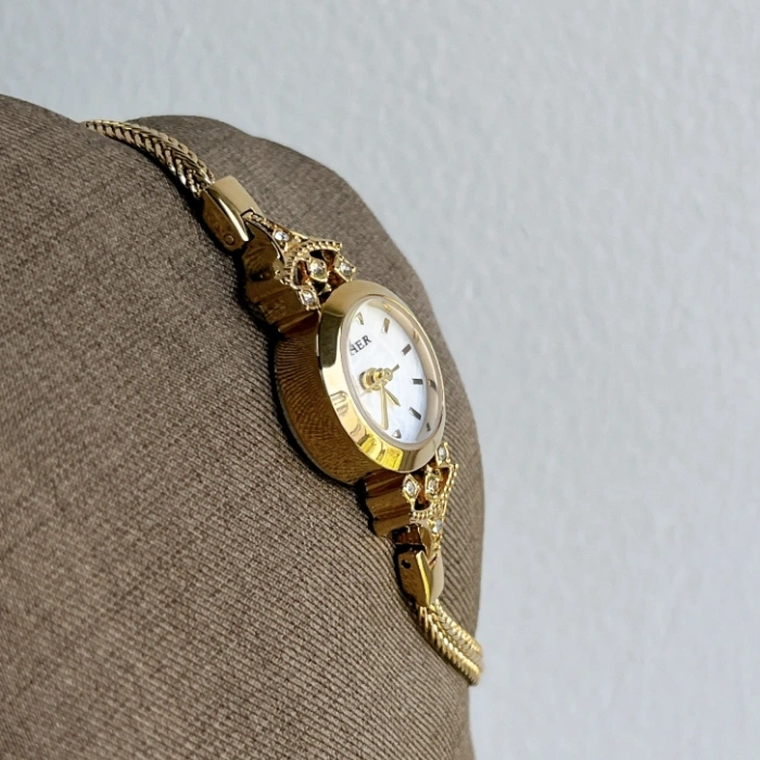 MoHer Watch Gold Small Face White Mother of Pearl Bracelet Watch