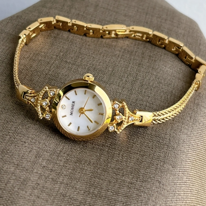 MoHer Watch Gold Small Face White Mother of Pearl Bracelet Watch