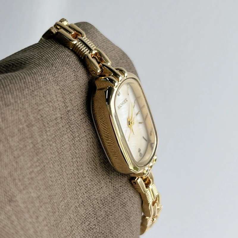 Moher Watch Beige Mother of Pearl Dial Gold Oval Bracelet Watch for Women