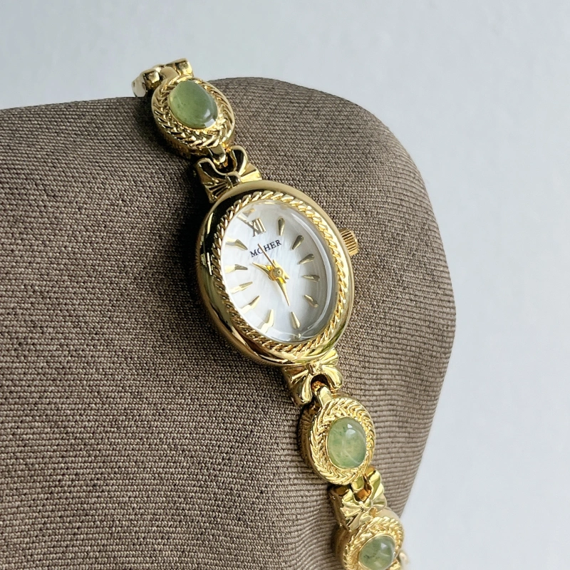 MoHer Watch Gold Small Face Green Jade Gemstone Bracelet Watch