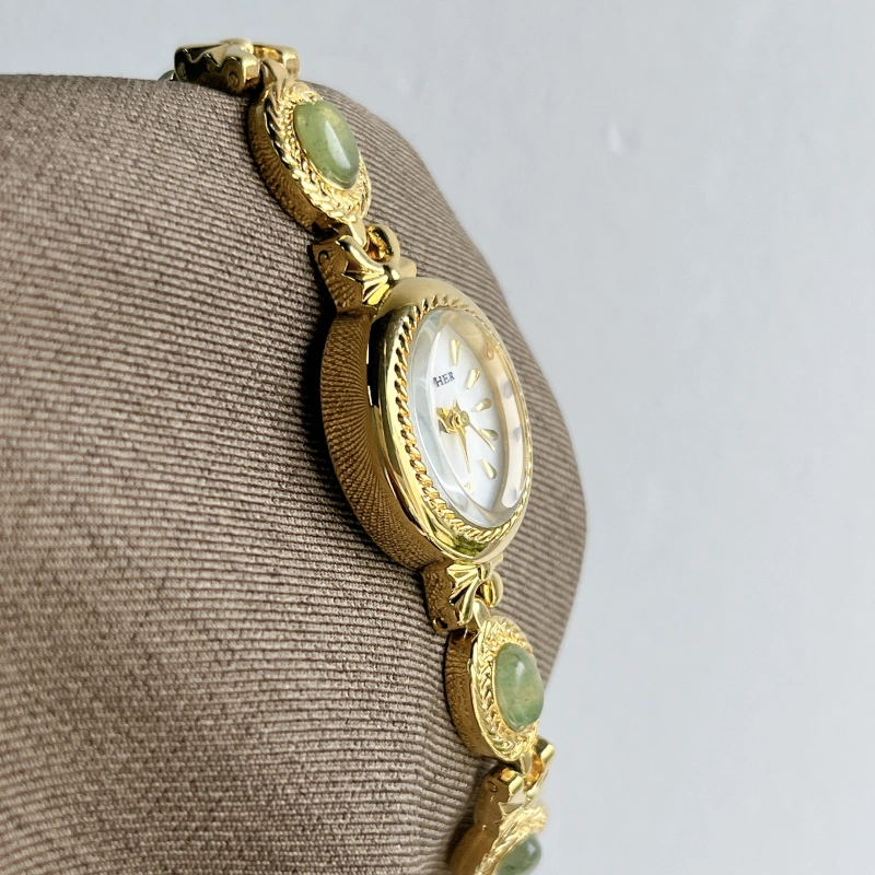 MoHer Watch Gold Small Face Green Jade Gemstone Bracelet Watch