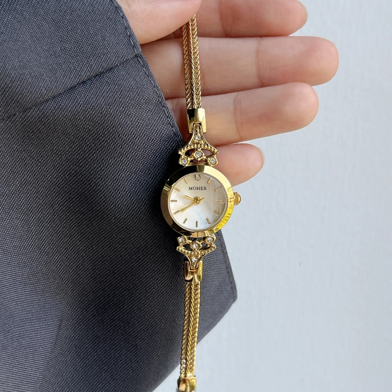 MoHer Watch Gold Small Face Slim Chain Bracelet Watch for Women