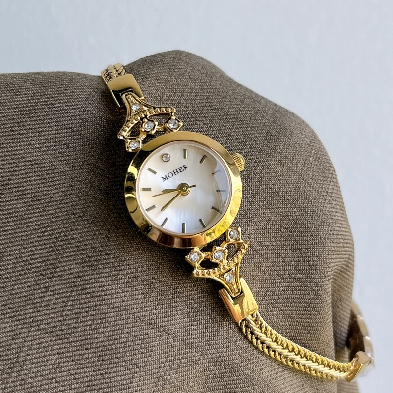 MoHer Watch Gold Small Face Slim Chain Bracelet Watch for Women