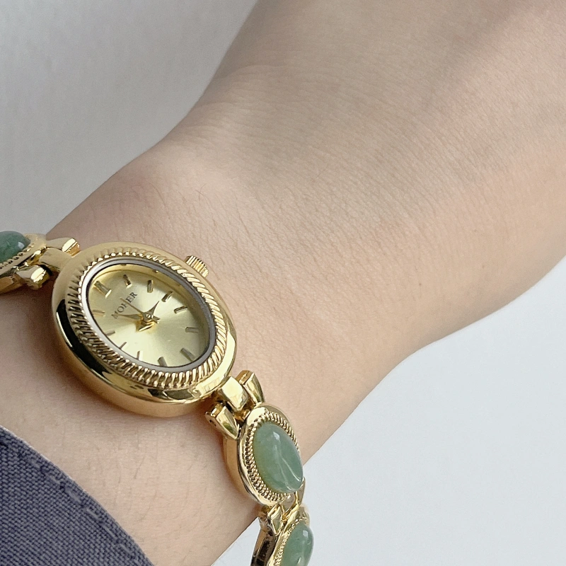 MoHer Watch Gold Oval Green Jade Bracelet Women's Watch