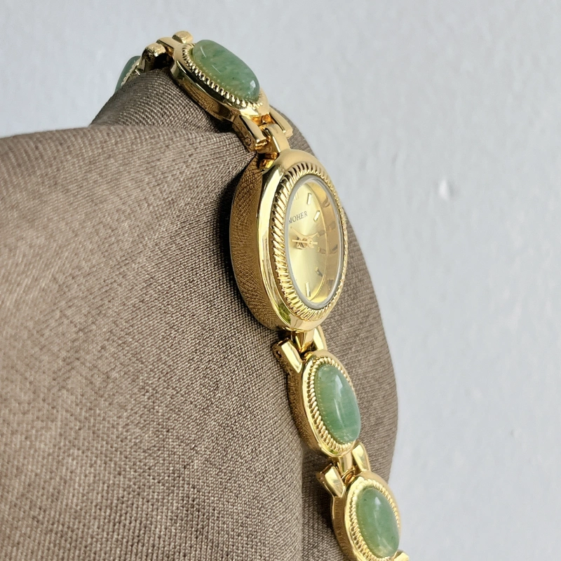 MoHer Watch Gold Oval Green Jade Bracelet Women's Watch