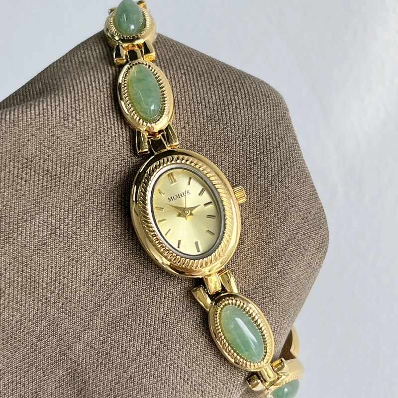 MoHer Watch Gold Oval Green Jade Bracelet Women's Watch