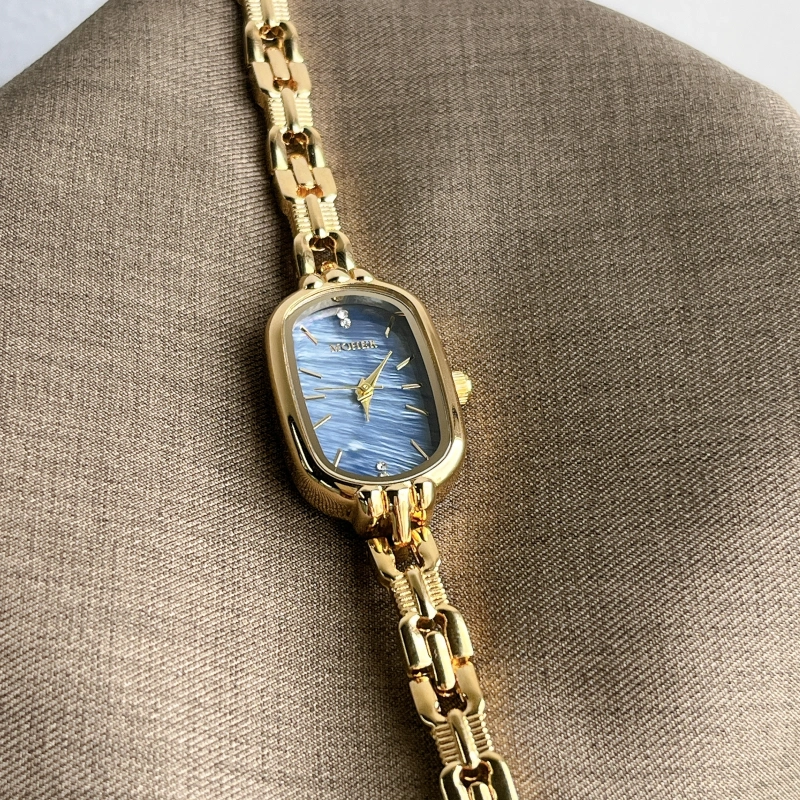MoHer Watch Blue Mother of Pearl Dial Gold Oval Bracelet Watch for Women