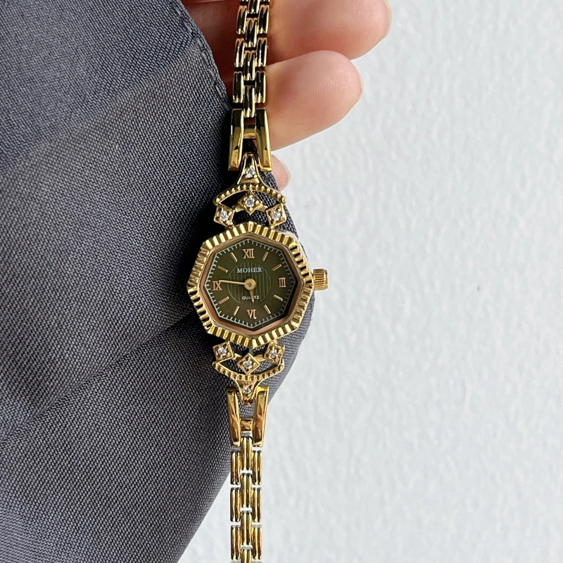 MoHer Watch Gold Octagon Emerald Green Dial Bracelet Watch for Women