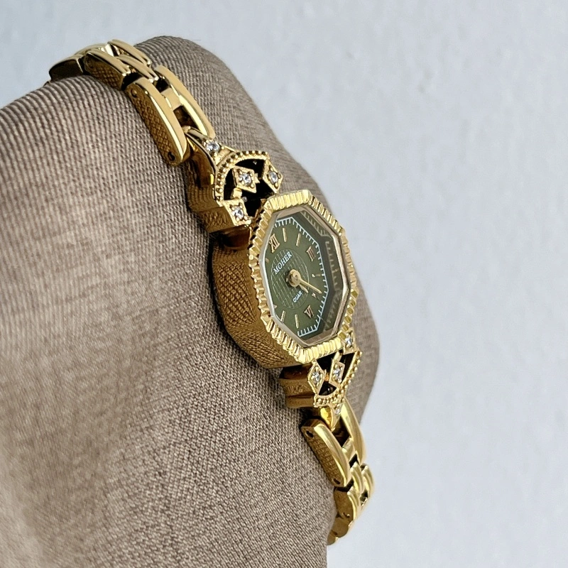 MoHer Watch Gold Octagon Emerald Green Dial Bracelet Watch for Women