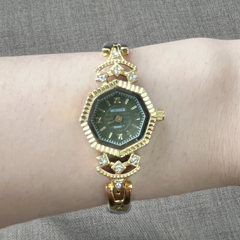 MoHer Watch Gold Octagon Emerald Green Dial Bracelet Watch for Women