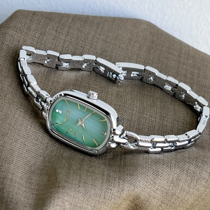 MoHer Watch Mint Green Mother of Pearl Dial Silver Bracelet Watch for Women