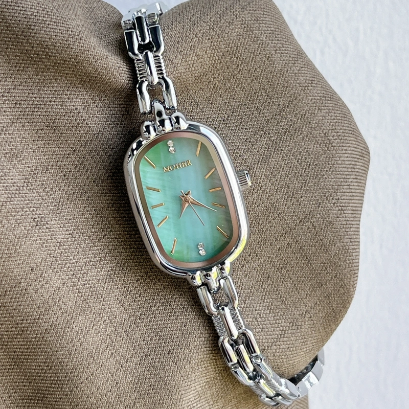 MoHer Watch Mint Green Mother of Pearl Dial Silver Bracelet Watch for Women