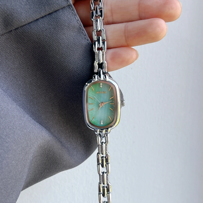 MoHer Watch Mint Green Mother of Pearl Dial Silver Bracelet Watch for Women