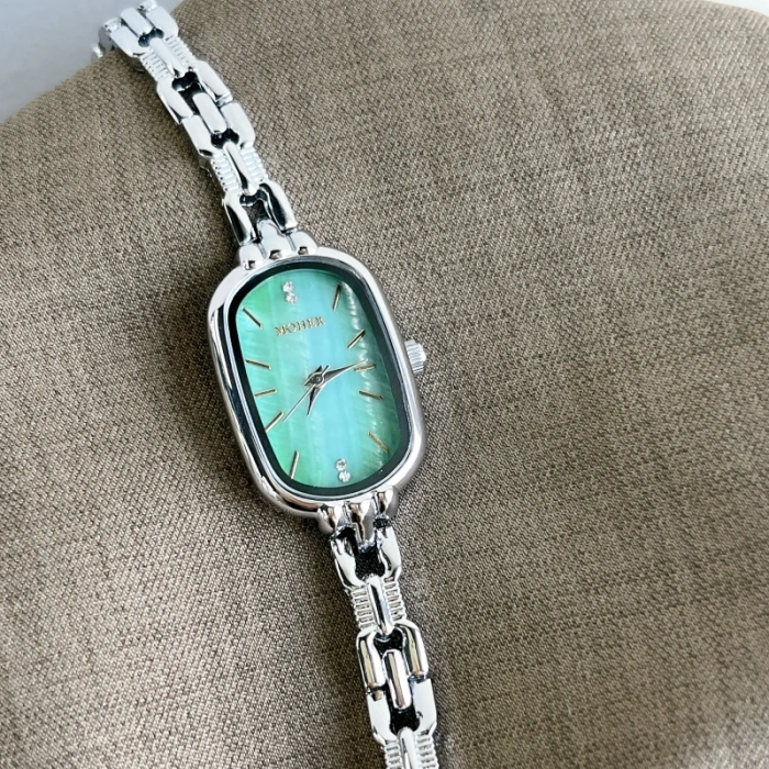MoHer Watch Mint Green Mother of Pearl Dial Silver Bracelet Watch for Women