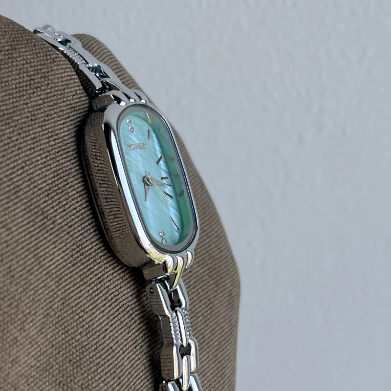 MoHer Watch Mint Green Mother of Pearl Dial Silver Bracelet Watch for Women