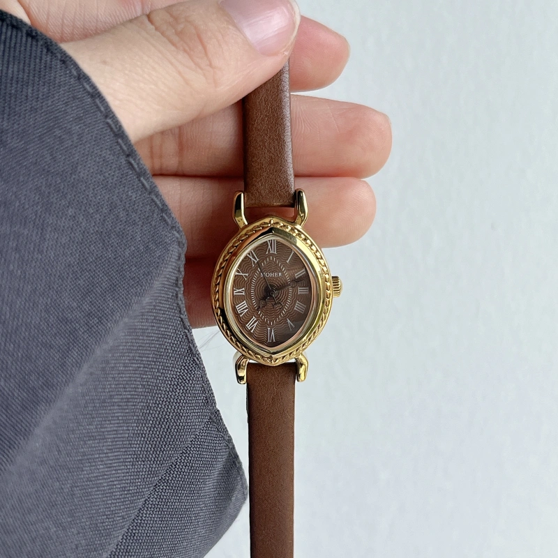 MoHer Watch Classic Brown Leather Strap Watch for Women