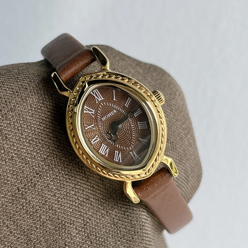 MoHer Watch Classic Brown Leather Strap Watch for Women
