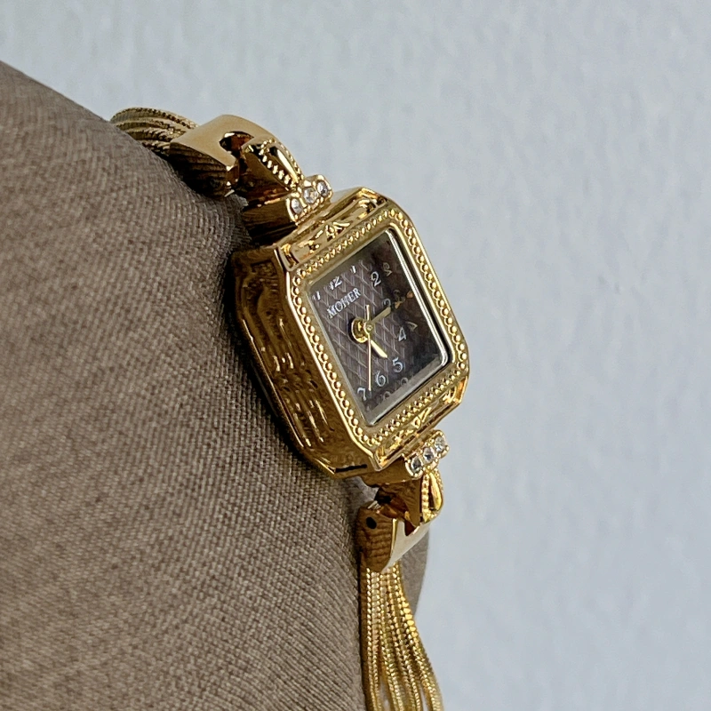MoHer Watch Brown Square Small Face Slim Chain Bracelet Watch for Women