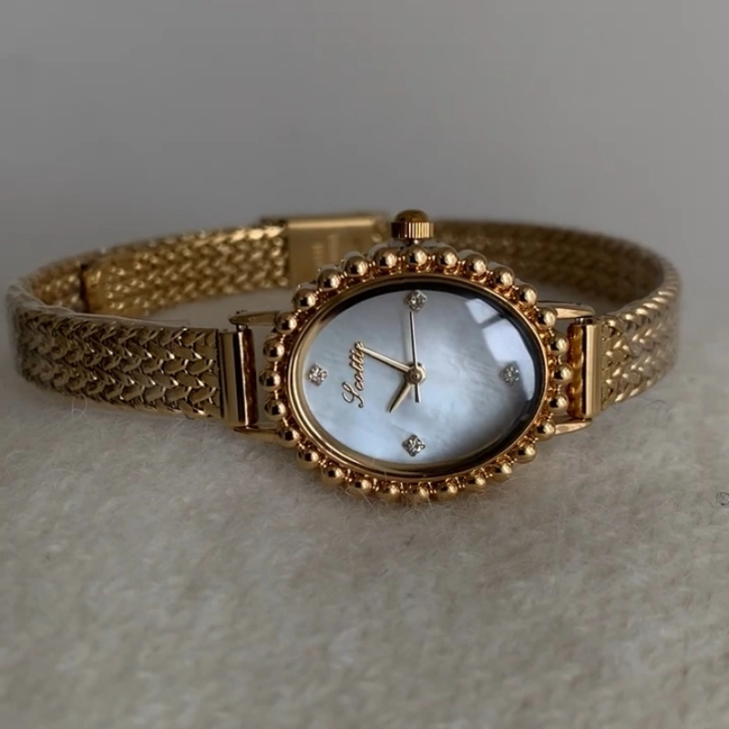 Elegant Mother of Pearl Dial Gold Oval Watch for Women