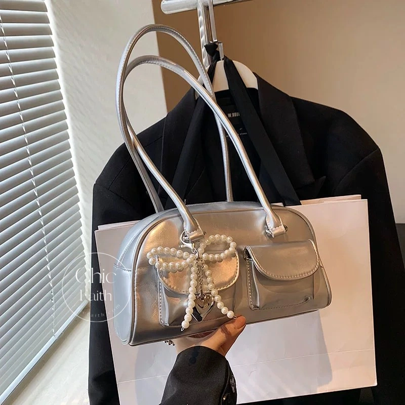 Chic Red/Black/White/Silver Women's Leather Shoulder Bag