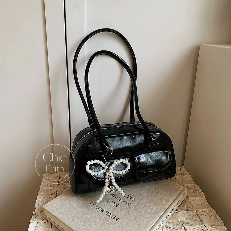 Chic Red/Black/White/Silver Women's Leather Shoulder Bag