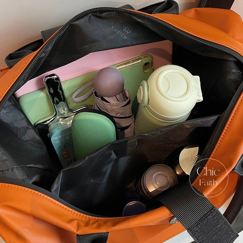 Chic Black/Green/Orange Nylon Large Capacity Women's Travel Bag