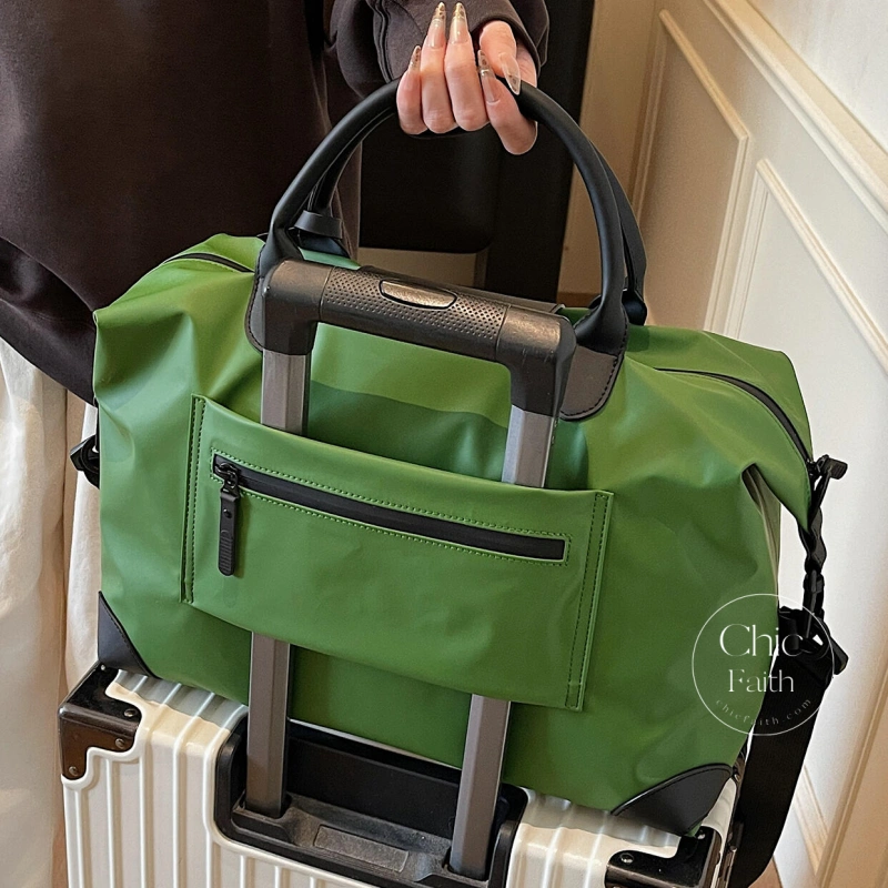 Chic Black/Green/Orange Nylon Large Capacity Women's Travel Bag