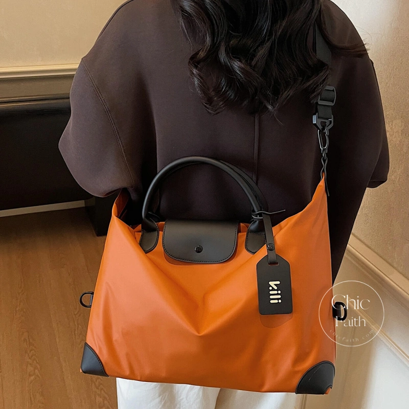 Chic Black/Green/Orange Nylon Large Capacity Women's Travel Bag