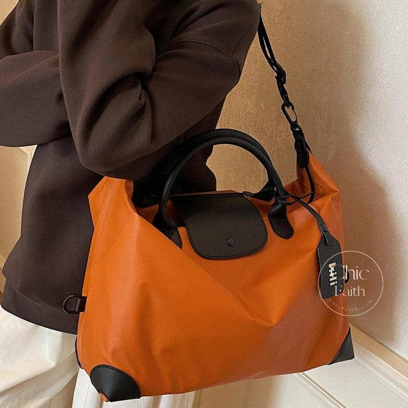 Chic Black/Green/Orange Nylon Large Capacity Women's Travel Bag