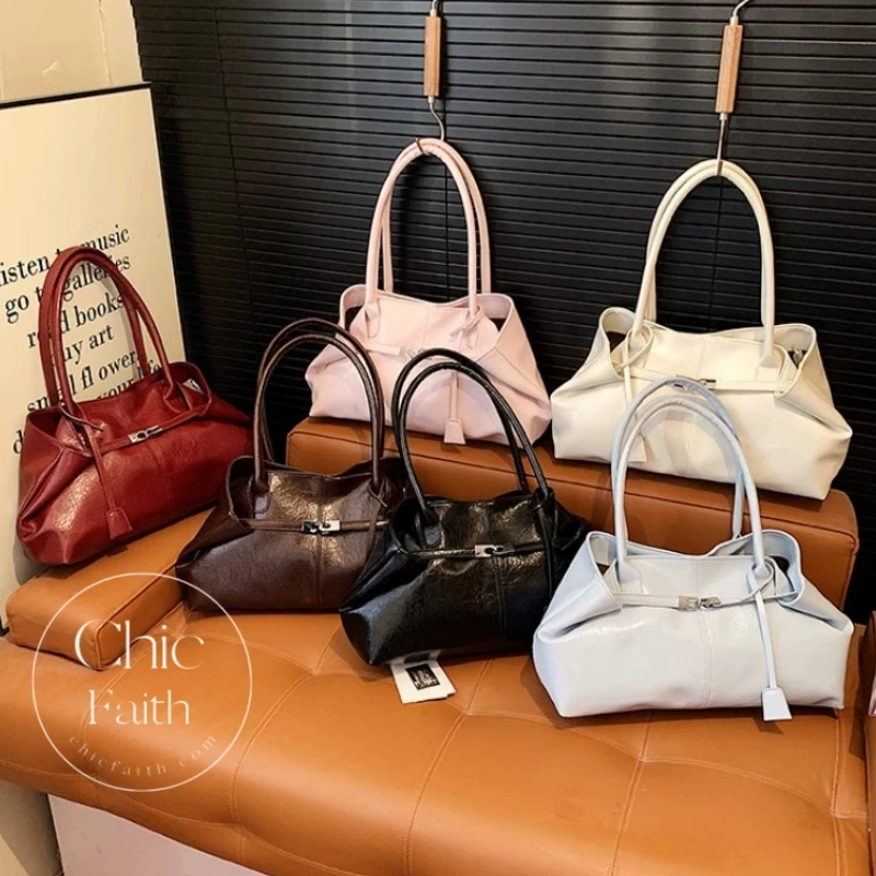 Chic Red/Pink/White/Blue/Brown/Black Women's Leather Shoulder Tote Bag