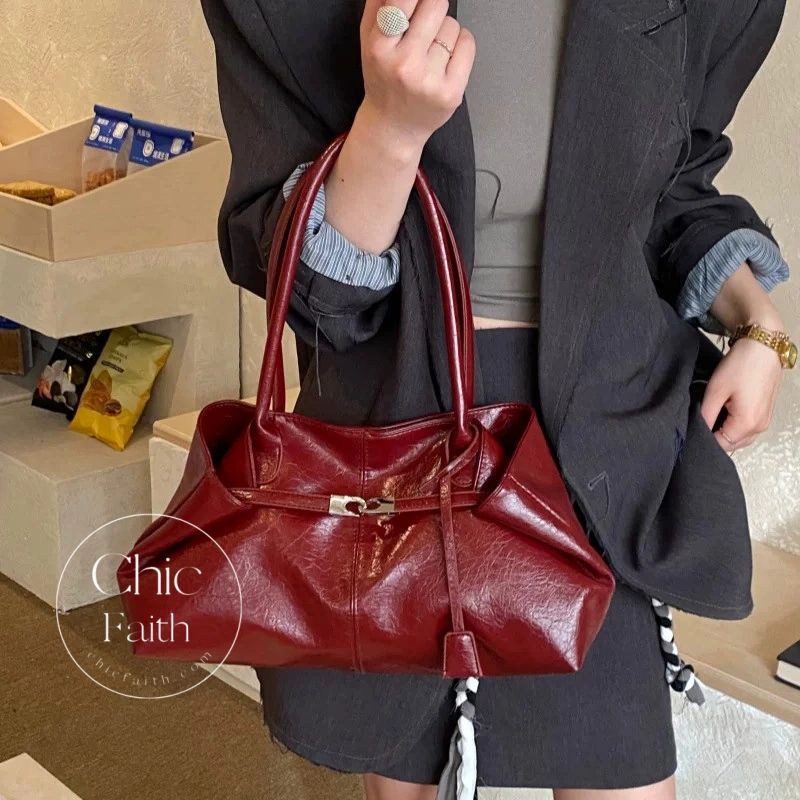 Chic Red/Pink/White/Blue/Brown/Black Women's Leather Shoulder Tote Bag