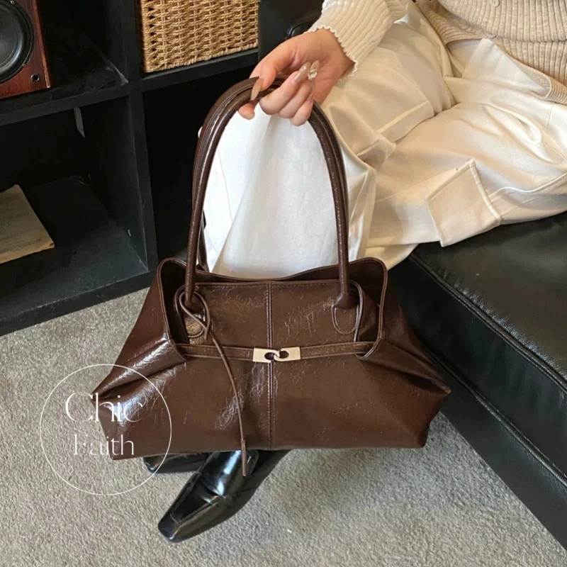 Chic Red/Pink/White/Blue/Brown/Black Women's Leather Shoulder Tote Bag