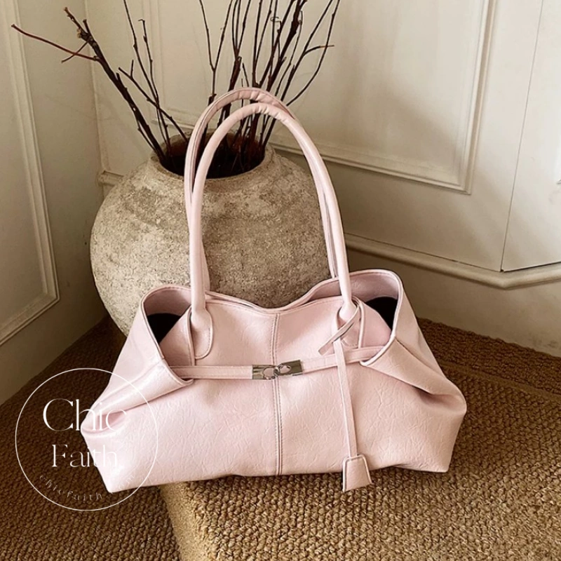 Chic Red/Pink/White/Blue/Brown/Black Women's Leather Shoulder Tote Bag