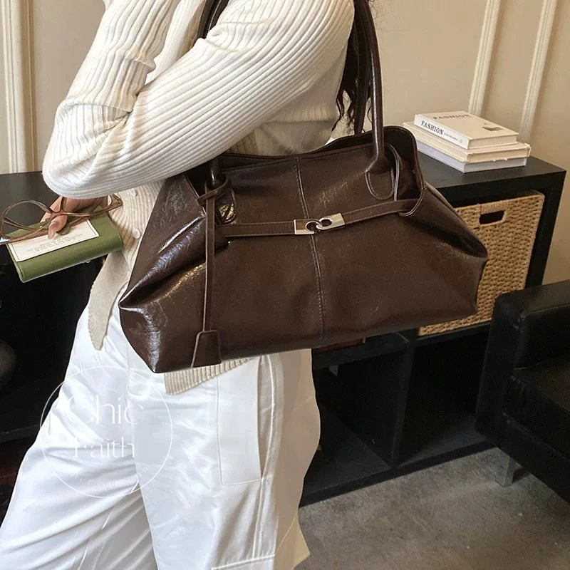 Chic Red/Pink/White/Blue/Brown/Black Women's Leather Shoulder Tote Bag
