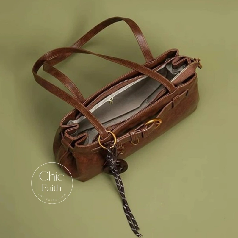 Chic Brown/Mocha/White/Black Belt Buckle Women's Leather Shoulder Bag