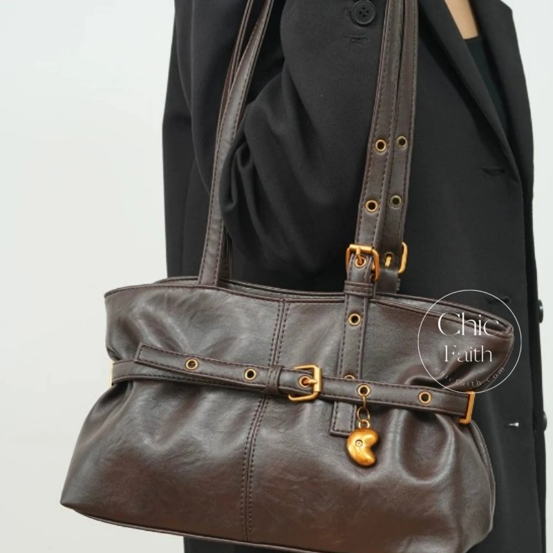 Elegant Retro Coffee/Black/White/Brown Women's Leather Shoulder Bag