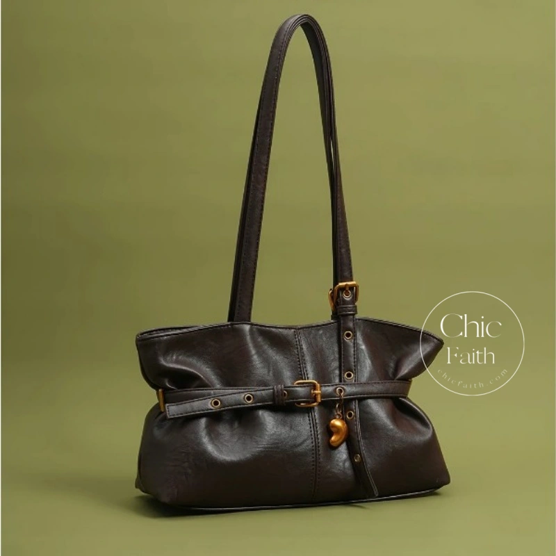 Elegant Retro Coffee/Black/White/Brown Women's Leather Shoulder Bag