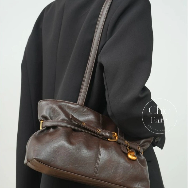 Elegant Retro Coffee/Black/White/Brown Women's Leather Shoulder Bag