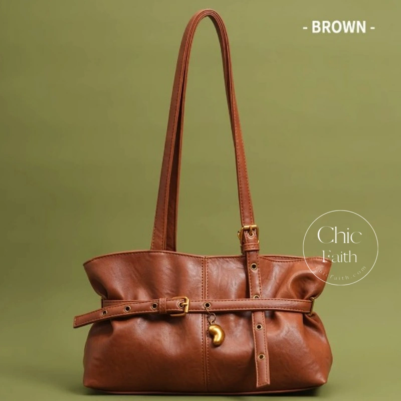 Elegant Retro Coffee/Black/White/Brown Women's Leather Shoulder Bag
