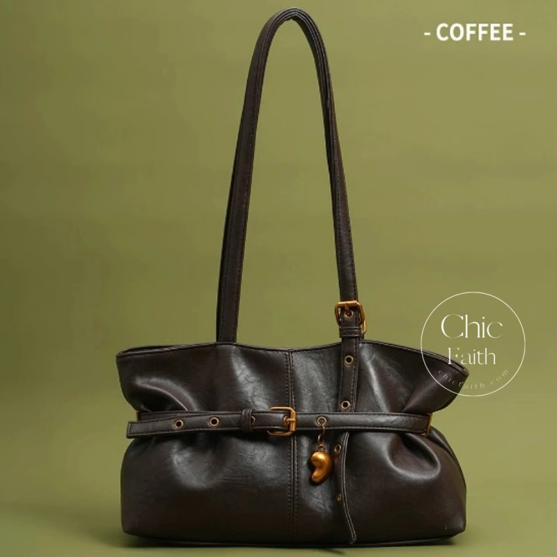 Elegant Retro Coffee/Black/White/Brown Women's Leather Shoulder Bag