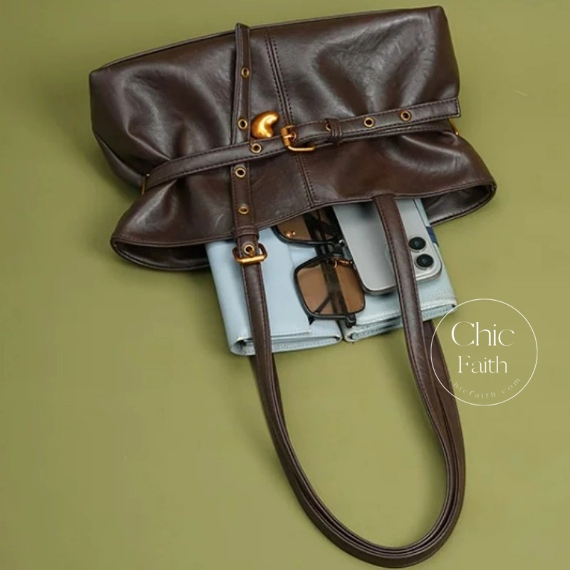 Elegant Retro Coffee/Black/White/Brown Women's Leather Shoulder Bag
