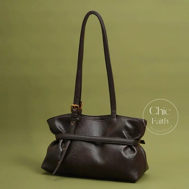 Elegant Retro Coffee/Black/White/Brown Women's Leather Shoulder Bag