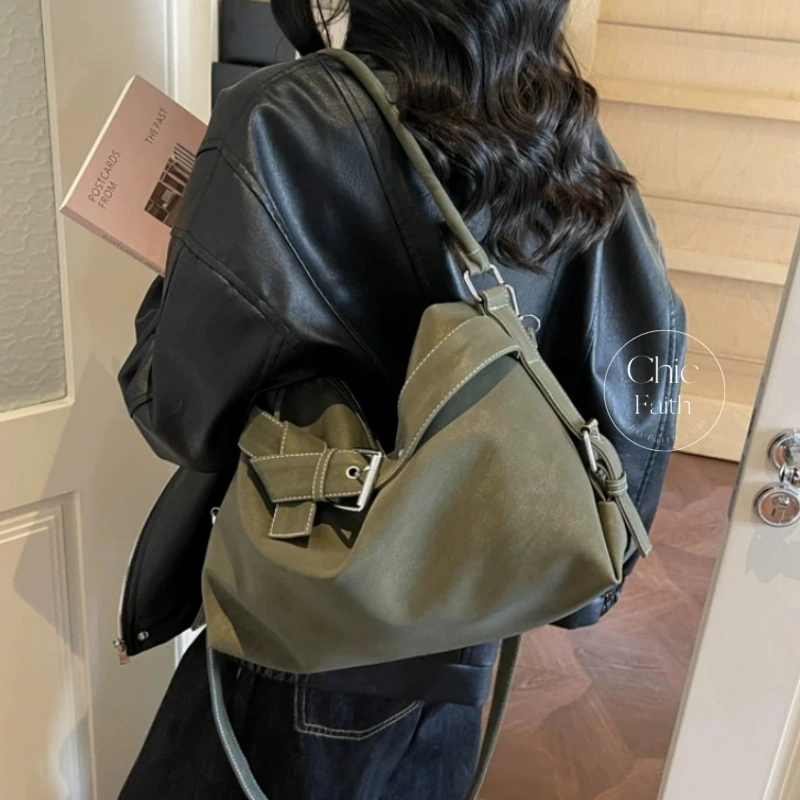 Vintage-Inspired Camel/Green/Brown/Black Leather Women's Shoulder Hobo Bag